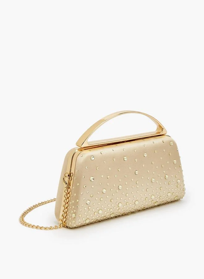 Flora Bella By Shoexpress GOLD Crystal Clutch With Detachable Shoulder Chain Strap Ramadan Collection for Women | Best Price UAE